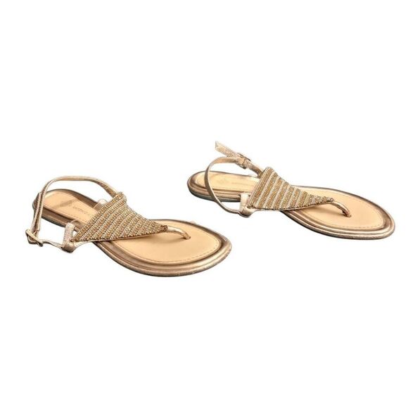 Sandals Gold Rhinestones And Studs Leather Flip Flops Antonio Melani Shoes - Picture 4 of 9